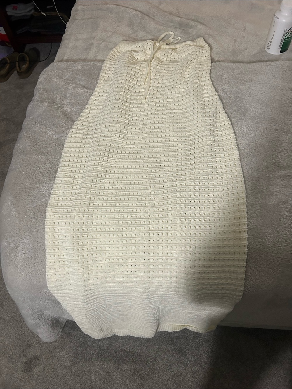 SHEIN Ivory Crochet Knit Tube Dress with Drawstring
